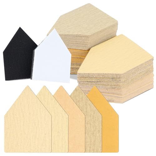 Supkiir 100 Pcs 80/120/180/220/400 Grit Triangle Sanding Sheets and 2 Sanding Interface Pads Compatible with Milwaukee M12 Sander, Heavy-Duty Hook & Loop Sanding Paper for Wood Finishing Detail Sander