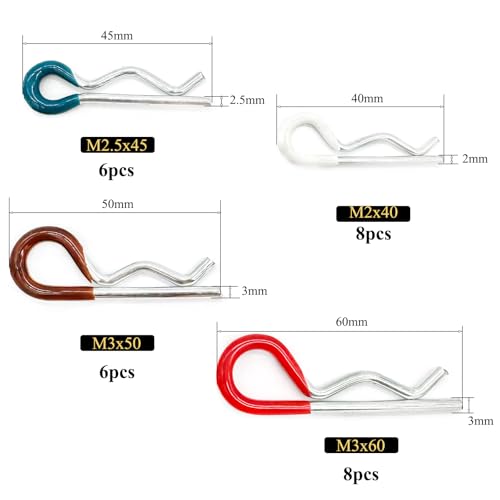 28 Pcs Hitch Pins Clip R Clips Spring Retaining Wire Hair Pins Cotter Pin Strong Spring Rubber-Coated Grip R Clip for Trailer Tractors Mower Carts Truck Pin Clip 4Sizes M3x60 M3x50 M2.5x45 M2x40 - size: Rubber 28 pcs in 4 size
