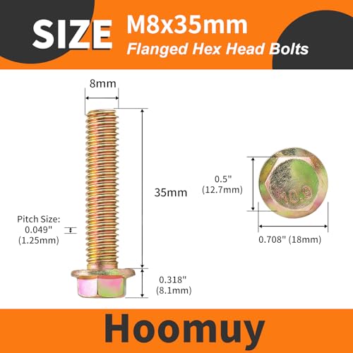 M8 x 35mm 20pcs Heavy Duty Flanged Hex Head Bolts, Flange Hexagon Head Screws, 10.9 Grade Alloy Steel, Yellow Zinc Plated, Metric Fully Thread - size: M8 x 35mm(20pcs)