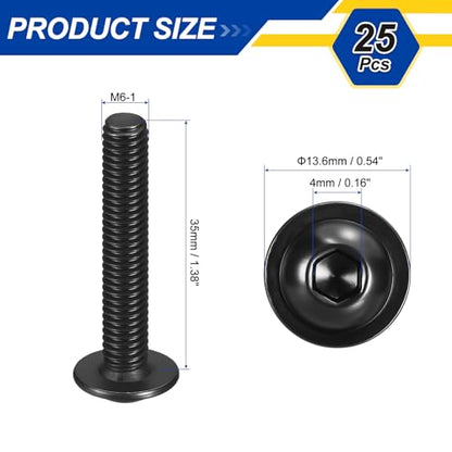 25pcs M6-1x35mm 304 SS Flanged Button Head Socket Cap Screws - size: M6-1x35