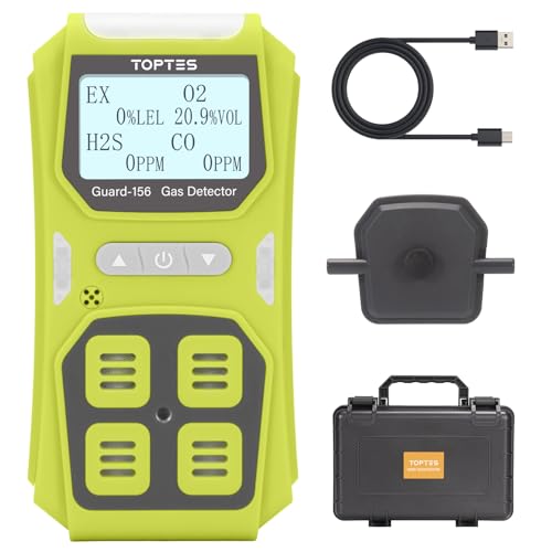 Guard-156 4 Gas Monitor Multi Gas Detector for H2S, CO, LEL, and O2, Triple Alarm Modes (Visual, Vibration, Sound), 0.5s Fast Response, Dust and Explosion Proof Design for Work and Home Safety - Green - color: Green