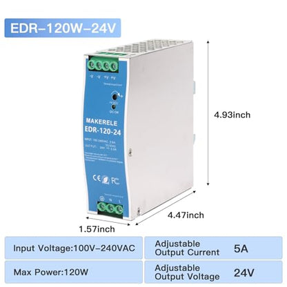 MAKERELE 120W 24V AC to DC DIN Rail Power Supply - style: 120W-24V