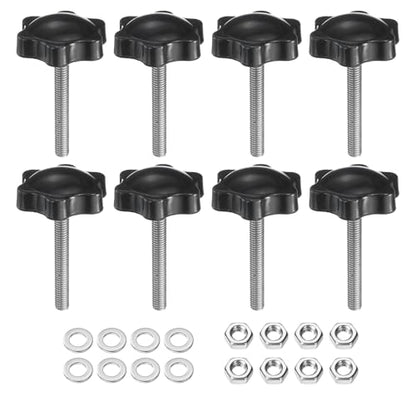 uxcell 8pcs Star Clamping Knobs with Nuts Washers, M5 x 35mm Metric 304 Stainless Steel Male Thread 32mm 6-Star Plastic Head, Threaded Stud Hand Knobs Handles Thumb Screws, Black - size: M5 x 35mm