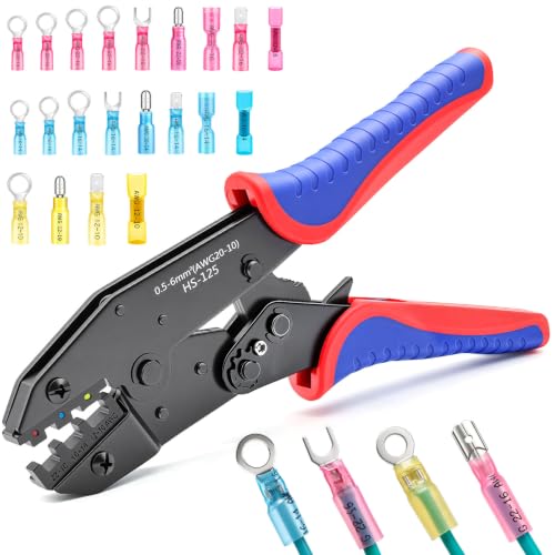 smseace Wire Crimping Tool for Heat Shrink Wire Connectors 22-10AWG Professional Ratcheting Terminal Crimper - color: Red&green
