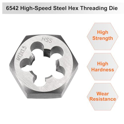 HARFINGTON Hex Threading Die M13 x 1.5 Metric Thread Right Hand High Speed Steel Rethreading Fixed Die Screw Cutting Tapping Repair Tool - size: M13 x 1.5