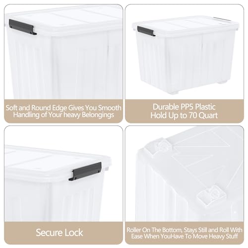 Zopnny 4-Pack 70 Qt Wheeled Storage Bins with Lids, Large Storage Container - size: 70 Quart