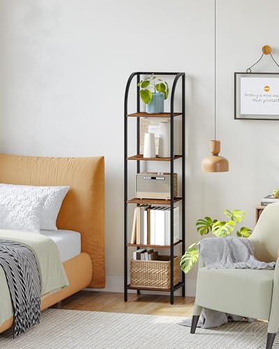 Hzuaneri Bookshelf Narrow Bookcase, Tall Storage Rack with Steel Frame - color: Rustic Brown, size: 13.2 × 11.8 × 59.2 inch
