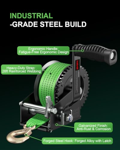 Kolvoii 1600 lb Boat Trailer Winch, 26 ft Strap, 4.1:1, Green - size: 1600 lb - Green Strap