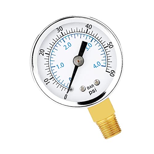 1/4" NPT Pressure Gauge 60Psi Steel Economical All Purpose with Brass Internals 2" Dial Display Bottom Mount - size: 0-60Psi (dry), style: Lower Mount-1/4"NPT