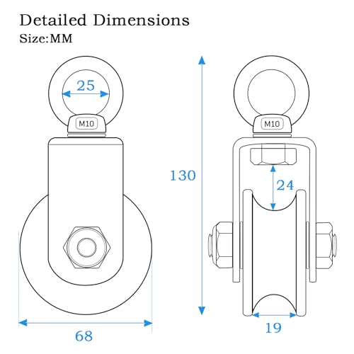 Heavy Duty Cable Pulley Wheel, Swivel Pulley Block, Stainless Steel, Bearing Inside, Loading 1800lb - size: 68mm