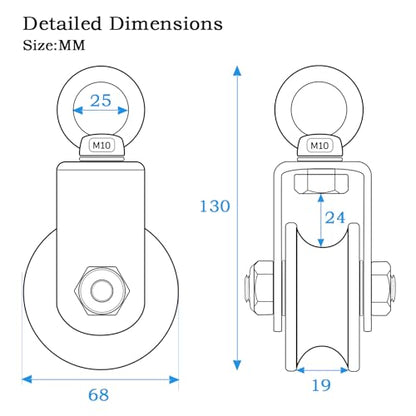 Heavy Duty Cable Pulley Wheel, Swivel Pulley Block, Stainless Steel, Bearing Inside, Loading 1800lb - size: 68mm