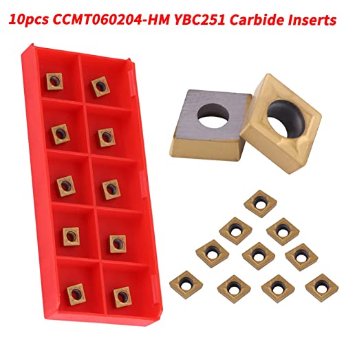 10PCS Carbide Inserts, CNC CCMT060204 HM YBC251 Carbide Lathe Tools, Blade Cutter Lathe Turning Tool with Storage Case for Semi Finishing Steel
