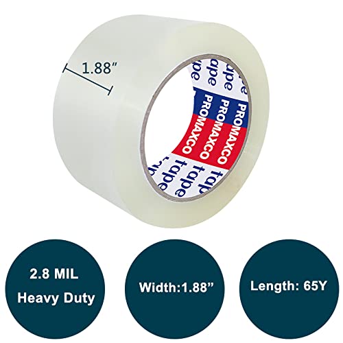 Heavy Duty Packing Tape 18 Rolls, Total 1170Y, Clear, 2.8 mil, 1.88 inch x 65 Yards, Ultra Strong, Refill for Packaging and Shipping - size: 18-PACK