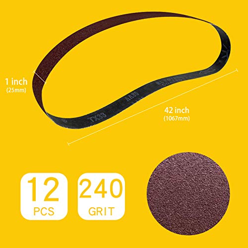 1 x 42 Inch 240 Grit Sanding Belt | Premium Aluminum Oxide Sanding Belt | Premium Sander Sandpaper – 12 Pack - size: 240 Grit