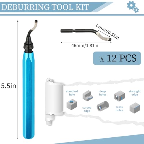 Deburring Tool with 12 HSS Blades for Metal Resin PVC 3D Print - color: Blue