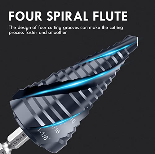 1/4"-1-1/8" Four Sprial Flute M35 Cobalt Step Drill Bit - size: 1/4"-1-1/8"(4 Flute)