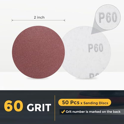 HARFINGTON 50 Pcs 2 Inch Sanding Discs 60 Grit Red Aluminum Oxide - size: 2 Inch(60 Grit)