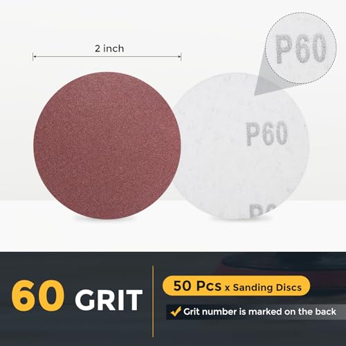 HARFINGTON 50 Pcs 2 Inch Sanding Discs 60 Grit Red Aluminum Oxide - size: 2 Inch(60 Grit)