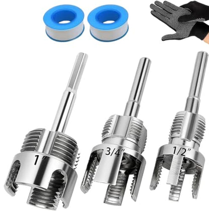 3PCS Internal & External Pipe Threading Tool Set,Drill Compatible