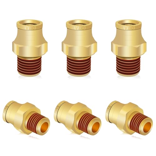 6 PCS Brass Air Line Quick Connect Fittings 3/8" Tube OD x 1/4" NPT - size: 3/8" Tube OD x 1/4" NPT - 6 PCS
