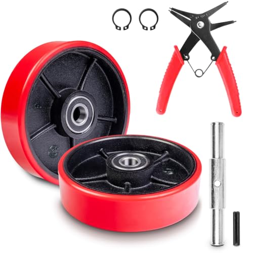 Pallet Jack Steering Wheels 7" x 2" Red PU on Steel Hub 1Pair Heavy Duty - color: Red, size: 7" X 2"