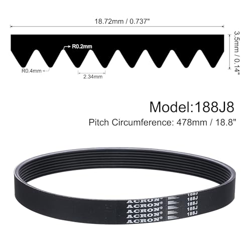 uxcell 188J8 PJ V-Ribbed Belt 8 Ribs 18.8" L x 0.74" W x 0.14" H, EPDM - size: 188J8