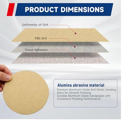 waltyotur 100Pcs Hook and Loop Sanding Discs 6 Inch NO-Hole 80-Grit Sandpaper Sanding Discs Hook and Loop Round Sandpaper for Polishing Accessories - size: 80-Grit, style: 6 Inch