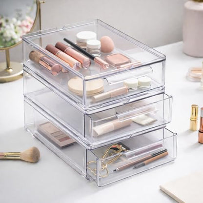 BINO | Clear Stackable Storage Drawers, Small - 6 Pack | Clear Storage Drawers with Built-In Handles | Durable Plastic Organizer Drawer | Modular Stackable Drawer Acrylic Organizer - size: 6 Pack - Small