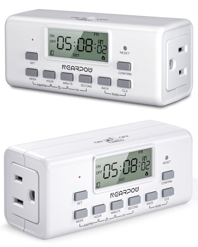 NEARPOW 2-Pack Digital Timer Outlets, Dual 3-Prong, 7-Day Programmable