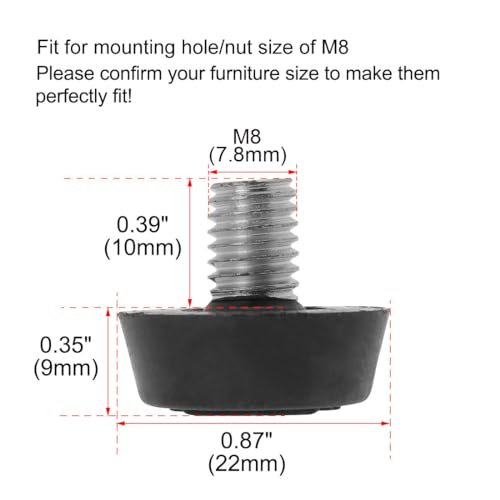 uxcell Metric M8 x 1.25 Furniture Glide Leveling Feet Adjustable Leveler Floor Protector for Table Desk Cabinet Leg 32 Pack - size: M8 x 10 x 22mm (Pack of 4)