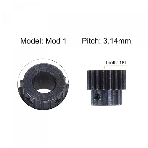 uxcell 1Mod 18T Pinion Gear 8mm Bore Hardened Steel Motor Rack Spur Gear with Step for RC Car Truck Buggy Gear Drive, 2 Set