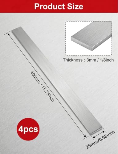 4pcs Cutable 304 Stainless Steel Flat Bar 1/8" Thickness,16" Length, 1" Width Metal Bar, Rectangular Brushed Finishing Trim Strips Sheet for DIY Craft Making - size: 16 x 1 x 1/8 Inch