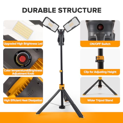 LUTEC Upgraded 6290Max 11000 Lumen 92W Dimmable LED Work Light with Stand - color: Black-Max-11000LM