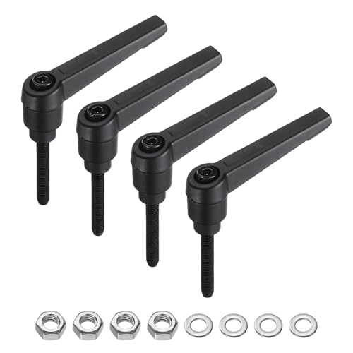 uxcell 4pcs Lever Adjustable Handles M5 x 32mm Metric Male Thread with Nuts Washers, Level Clamping Handle Set Hand Stud Knobs Rotating Screw Handles Bolts with Locking Lever, Black - size: M5 x 32mm