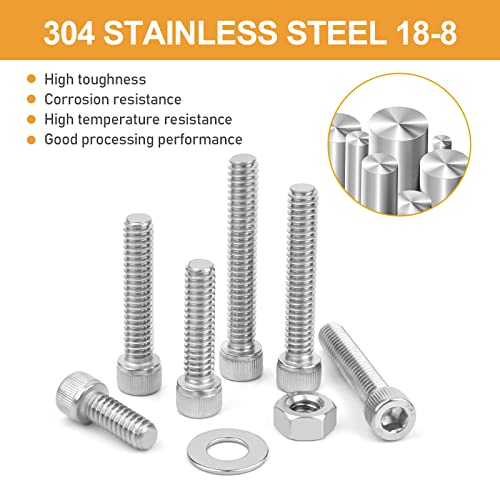 1/4-20 Hex Socket Head Cap Screw, VIGRUE 175PCS UNC Hexagon Bolts Washers Nuts Assortment Kit Machine Screws Set Stainless Steel 18-8 (304), Length from 5/8" to 2" - size: 175PCS 1/4-20 Socket Head