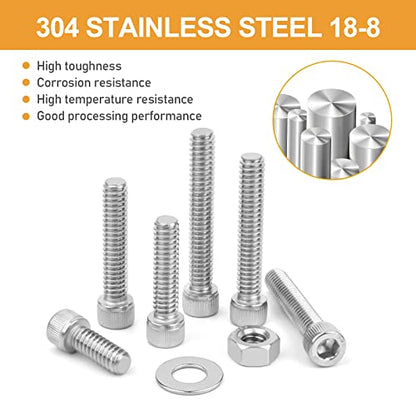 1/4-20 Hex Socket Head Cap Screw, VIGRUE 175PCS UNC Hexagon Bolts Washers Nuts Assortment Kit Machine Screws Set Stainless Steel 18-8 (304), Length from 5/8" to 2" - size: 175PCS 1/4-20 Socket Head