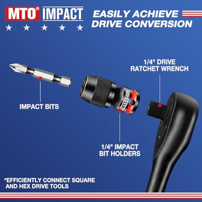 MTO 1/4-Inch Square Drive to 1/4-Inch Hex Socket Adapter, 2PCS Quick Release Impact Bit Holder, for Impact Wrench Ratchet, CR-MO - size: 1/4" Drive