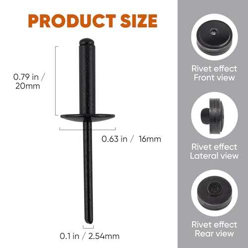 ALLCLEAN 90pcs All Black Large Flange Rivets,3/16 * 3/4" Open End Aluminum Blind Rivets,4.8 * 20 Pop Blind Rivet - color: ALL Black, size: 3/16"*3/4"