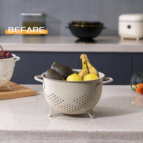 Metal Colander 5 Quart Powder Coated Self-draining Metal Strainer with Base,Kitchen Pasta Fruit Vegetable Basket with Double Handles (Sand Yellow) - color: Sand Yellow