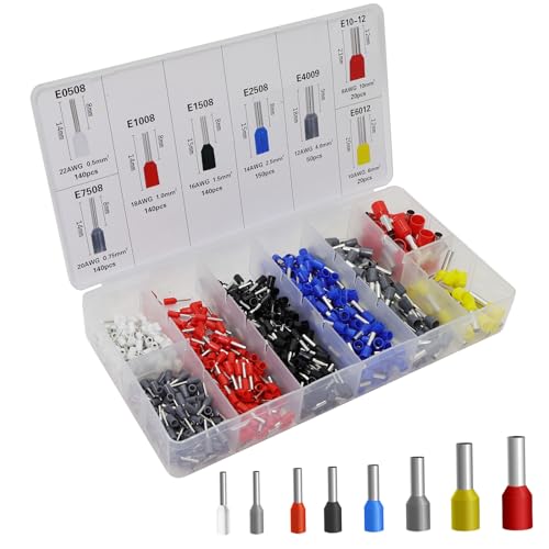 Fidioto 800pcs Wire Ferrules Terminals Kit, AWG 22-8 Terminal Connector Wire Insulated Cord Pin Ends Terminals for Electric, Industrial, Power Control System, etc. - size: 800pcs + Ferrules Only