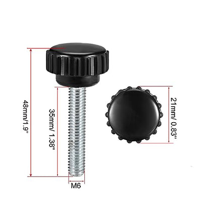 uxcell 4pcs Knurled Clamping Knobs M6 x 35mm Metric Zinc Plated Carbon Steel Male Thread Thumb Screw on Type 21mm Plastic Round Head Threaded Hand Bolt Stud Knobs Black - size: M6 x 35mm x 21mm