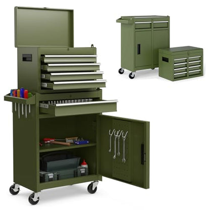 IRONMAX 2-in-1 Detachable Rolling Metal Tool Chest, 5 Drawers, Olive Green - color: Olive Green