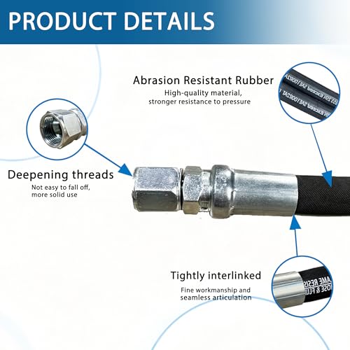 Heroson 26711-06-06RW Hydraulic Hose Swivel Assembly 3/8 ” Hydraulic Hose with Female JlC X Female JlC 36 ”Long 4785 psi, Black - size: 06-36 in