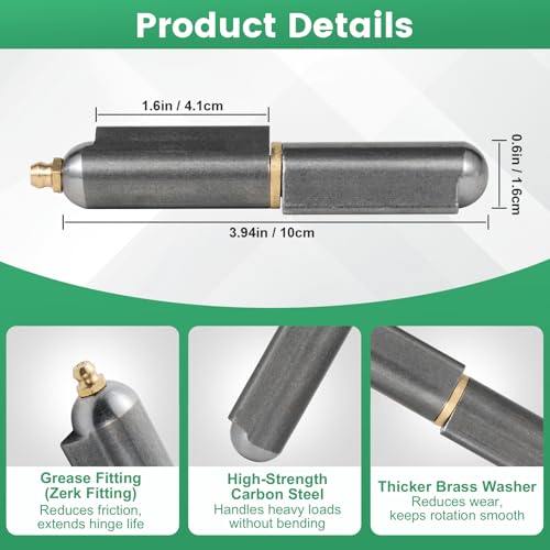 4 Pack 4 Inch Heavy Duty Weld On Hinges, Bullet Barrel Weldable Hinges with Grease Fitting, Carbon Steel Weld On Hinge for Metal Gate, BBQ Smoker, Trailer Door - size: 4 Inch