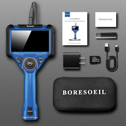 360° Articulating Borescope with 0.25 in Slim Probe, 5" HD 4-Ways Industrial Endoscope Camera with Light, Articulated Flexible Snake Camera for Plumbing & Machinery Inspection