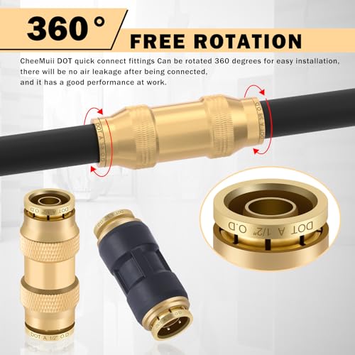 CheeMuii 32PCS Brass DOT Air Line Fittings DOT Quick Connect Straight Union - color: Gold, size: 32 PCS