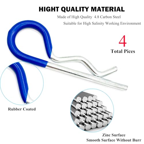 4 Pcs Heavy Duty Hitch Pins Clip R Clips Spring Retaining Wire Hair Pins Cotter Pin Strong Spring Rubber-Coated Grip R Clip for Trailer Tractors Mower Carts Truck Pin Clip M5x100mm - size: Rubber-Coated M5X100mm-4P