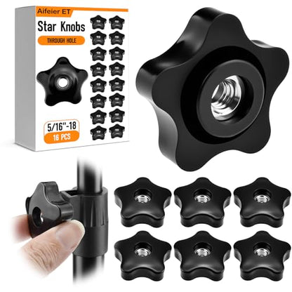 Aifeier ET 16Pcs 5/16"-18 Threaded Star Knobs | Hexagon Head Thru Clamping Nuts with Female Thread | 5 Star Shaped Hand Screw-On Knobs (ID 0.312"/7.938mm) - size: 16 pcs 5/16"-18