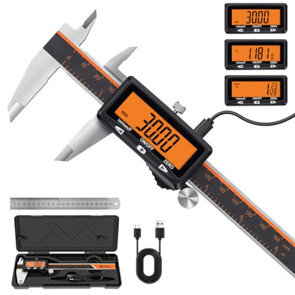 HARDELL Upgraded Digital Caliper, USB-C Calipers, Orange LCD, NonBacklit 6"
