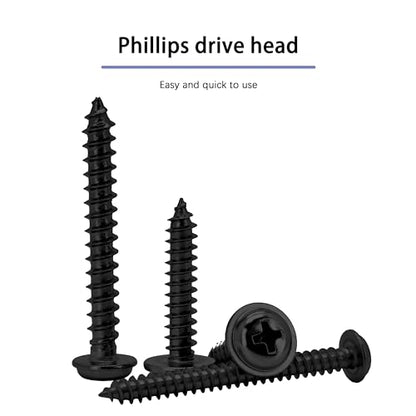 Black Wood Screws 1-1/2 Inch, 35Pcs Self Tapping Wood Screw #10 x 1-1/2", Zinc Plated Steel, Modified Truss Head, Phillips Drive, Carbon Steel, for Drywall/Metal/Plastic/Furniture, Black - size: #10 x 1-1/2"